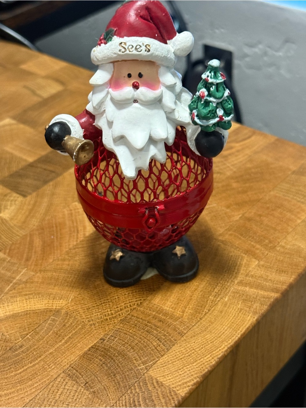 Sees Red Santa Mesh Candy Holder Holiday Figurine